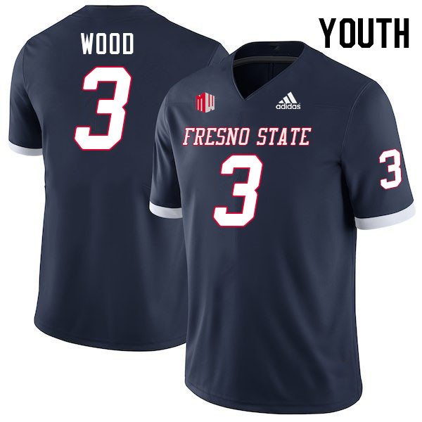 Youth #3 Joshua Wood Fresno State Bulldogs College Football Jerseys Stitched-Navy